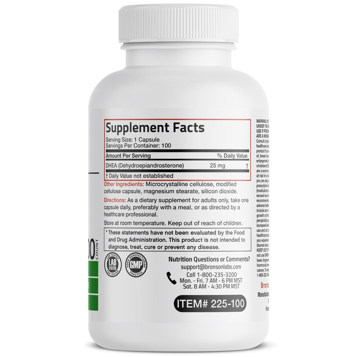 Bronson DHEA 25 mg Einmal täglich Formel, 100 Kapseln