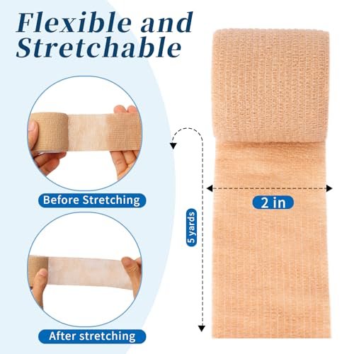 Frontline 24er Pack Selbstklebender Verband 5 cm x 4,5 m - Elastische Kohäsivbinde für Sport, Tattoo, Erste Hilfe (Hautfarben)