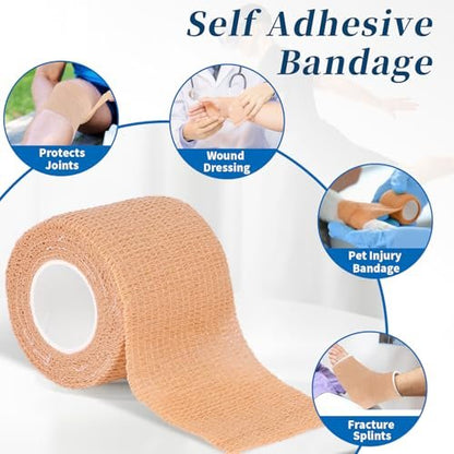 Frontline 24er Pack Selbstklebender Verband 5 cm x 4,5 m - Elastische Kohäsivbinde für Sport, Tattoo, Erste Hilfe (Hautfarben)
