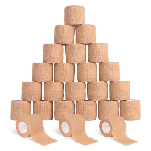 Frontline 24er Pack Selbstklebender Verband 5 cm x 4,5 m - Elastische Kohäsivbinde für Sport, Tattoo, Erste Hilfe (Hautfarben)