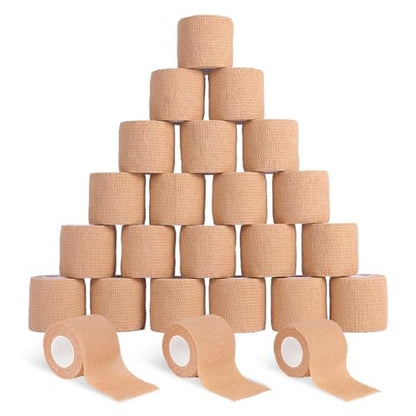 Frontline 24er Pack Selbstklebender Verband 5 cm x 4,5 m - Elastische Kohäsivbinde für Sport, Tattoo, Erste Hilfe (Hautfarben)