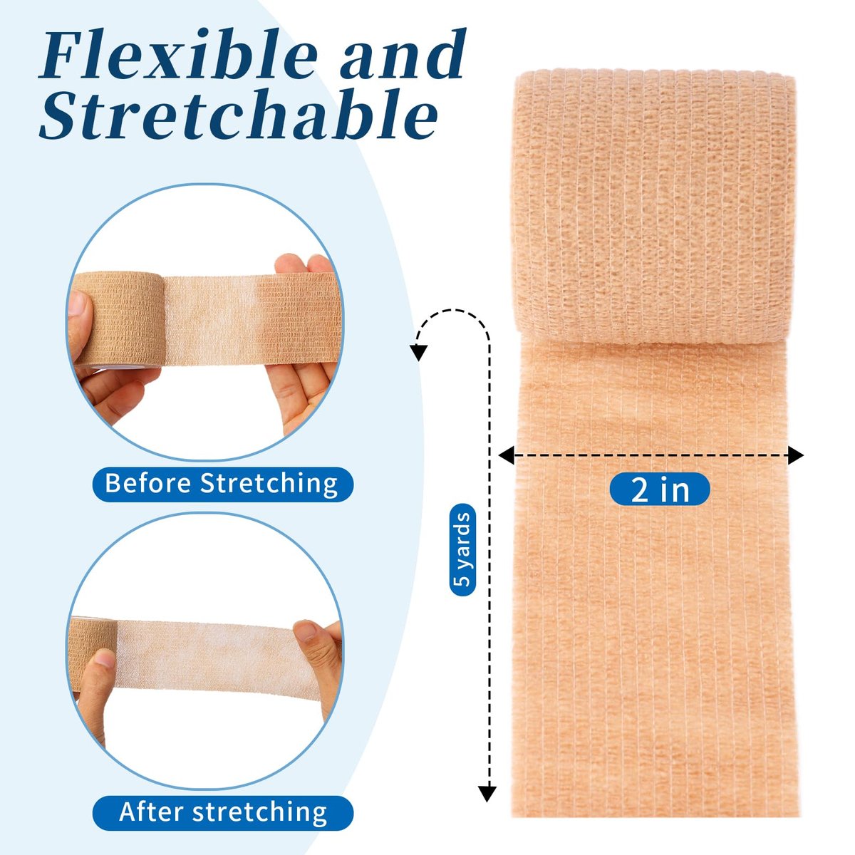 Frontline 24er Pack Selbstklebender Verband 5 cm x 4,5 m - Elastische Kohäsivbinde für Sport, Tattoo, Erste Hilfe (Hautfarben)
