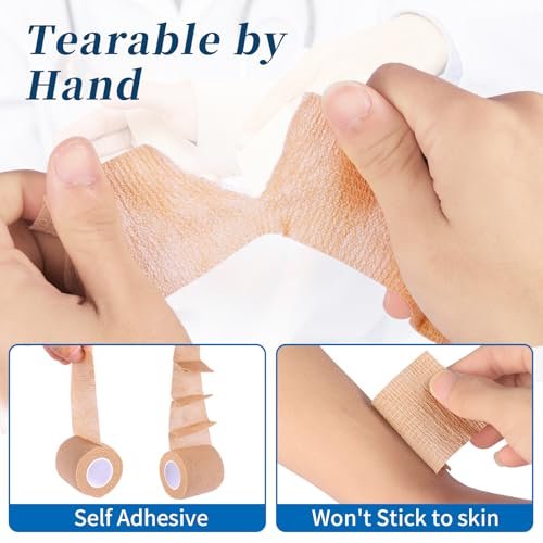 Frontline 24er Pack Selbstklebender Verband 5 cm x 4,5 m - Elastische Kohäsivbinde für Sport, Tattoo, Erste Hilfe (Hautfarben)