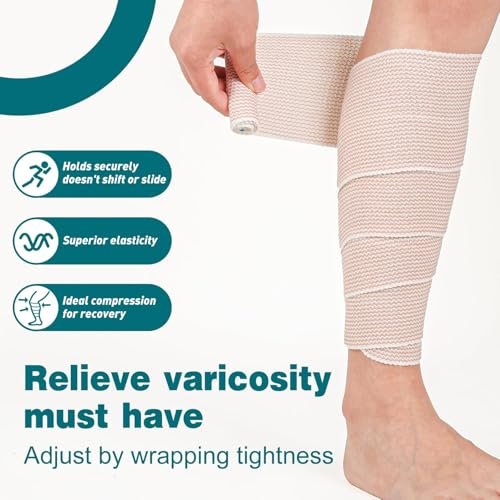 AZEN Premium 10er-Pack elastische Binde 4 Zoll, Kompressionsbinde für Beine, Lymphödem-Wickel für Beine, Knöchel, Knie, Bauch, Körper