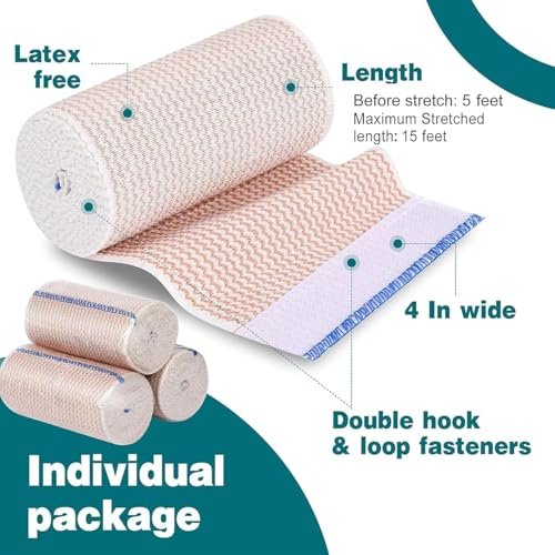 AZEN Premium 10er-Pack elastische Binde 4 Zoll, Kompressionsbinde für Beine, Lymphödem-Wickel für Beine, Knöchel, Knie, Bauch, Körper