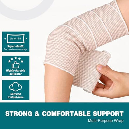 AZEN Premium 10er-Pack elastische Binde 4 Zoll, Kompressionsbinde für Beine, Lymphödem-Wickel für Beine, Knöchel, Knie, Bauch, Körper