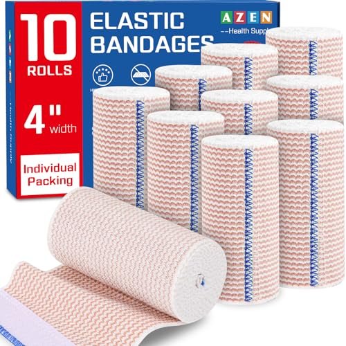 AZEN Premium 10er-Pack elastische Binde 4 Zoll, Kompressionsbinde für Beine, Lymphödem-Wickel für Beine, Knöchel, Knie, Bauch, Körper