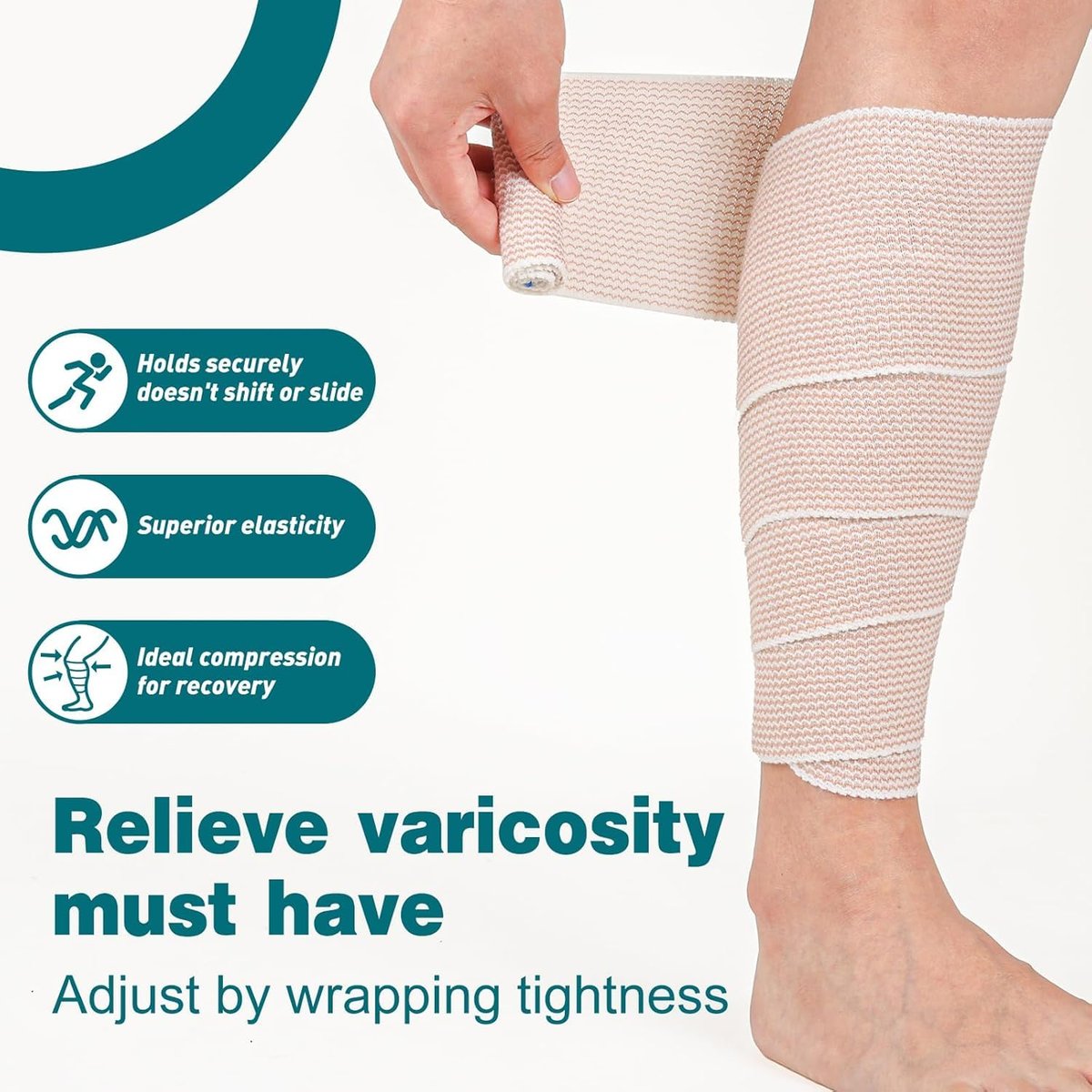 AZEN Premium 10er-Pack elastische Binde 4 Zoll, Kompressionsbinde für Beine, Lymphödem-Wickel für Beine, Knöchel, Knie, Bauch, Körper