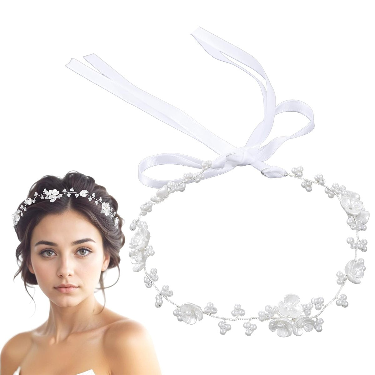Thinp Haarschmuck 1 Stück Braut Perlenblumen Stirnband Blumenperlen Stirnband Damen Haaraccessoire für Geburtstagsfeier Erstkommunion Hochzeit (Weiß)
