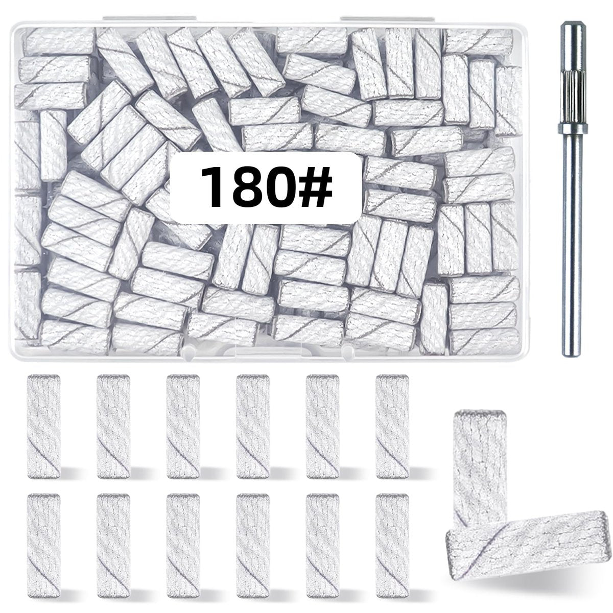 100 Stück 180er Körnung Weiße Mini Schleifbänder für Nagelbohrer, Extreme Feine Körnung, Aufsätze für Acryl-Nägel, 3,1 mm Schaft