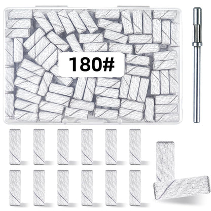 100 Stück 180er Körnung Weiße Mini Schleifbänder für Nagelbohrer, Extreme Feine Körnung, Aufsätze für Acryl-Nägel, 3,1 mm Schaft