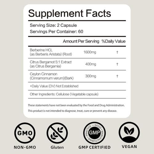 FANCYENERGY Berberin HCl Komplex mit Ceylon-Zimt & Citrus Bergamot – Pflanzliche Kapseln für tägliches Wohlbefinden – 120 vegane Kapseln