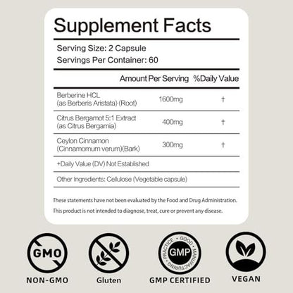 FANCYENERGY Berberin HCl Komplex mit Ceylon-Zimt & Citrus Bergamot – Pflanzliche Kapseln für tägliches Wohlbefinden – 120 vegane Kapseln