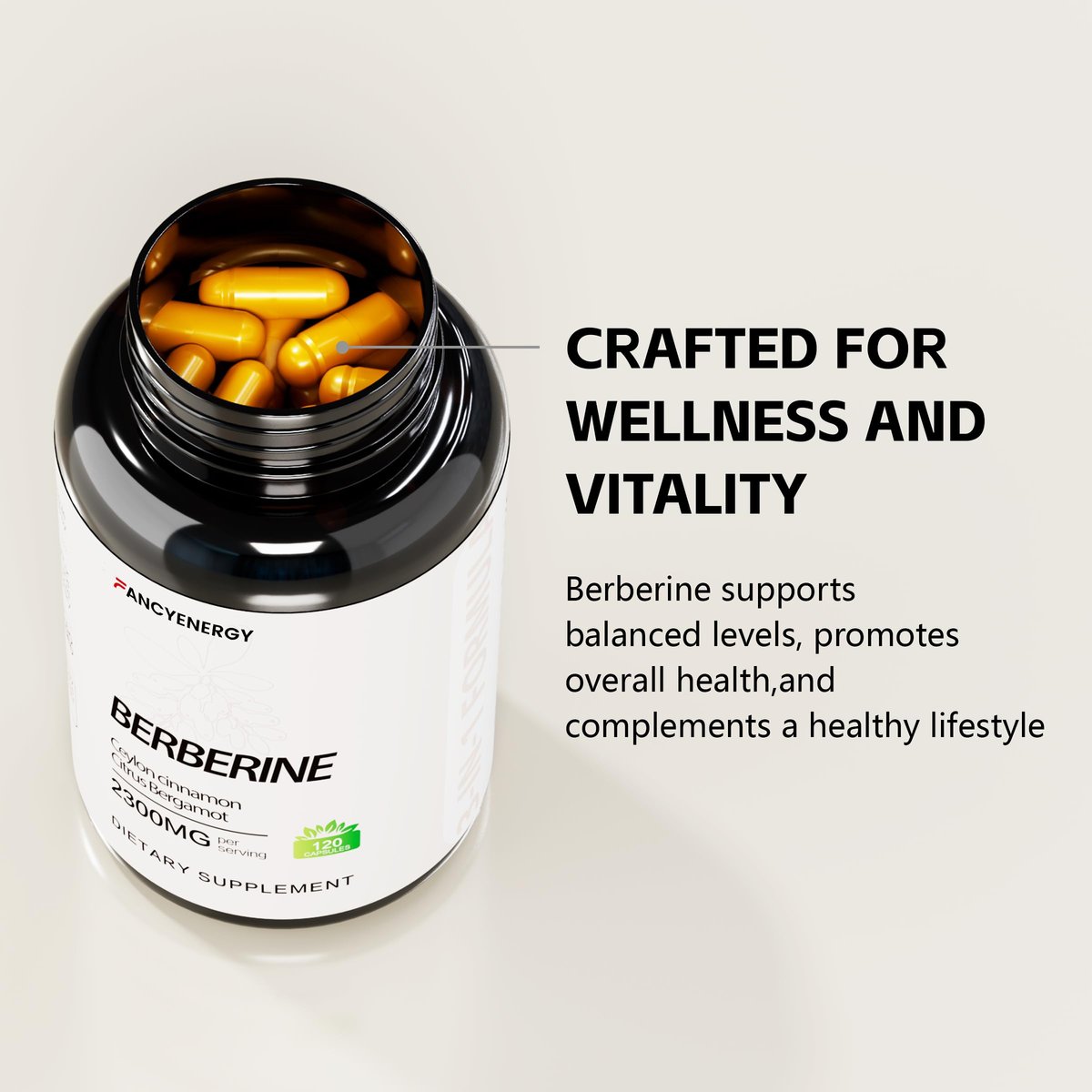 FANCYENERGY Berberin HCl Komplex mit Ceylon-Zimt & Citrus Bergamot – Pflanzliche Kapseln für tägliches Wohlbefinden – 120 vegane Kapseln