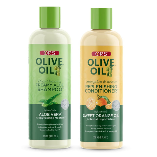 ORS Olive Oil Shampoo & Conditioner mit Aloe Vera & Orangenöl – Feuchtigkeitsspendendes Set für gestärktes und revitalisiertes Haar (2 x 236 ml)