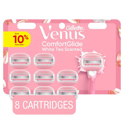 Venus ComfortGlide Weißer Tee Damen Rasierklingen mit eingebauten Rasiergel-Streifen, 8 Rasierklingen-Nachfüllpackungen