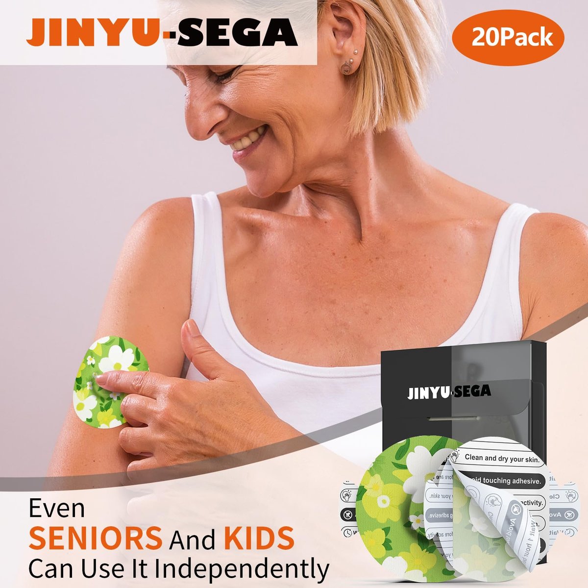 Jinyusega Dexcom G7 Haftpflaster – 20 Stück wasserdichte Overpatches mit Easy-Peel-Tab für 10–14 Tage Halt