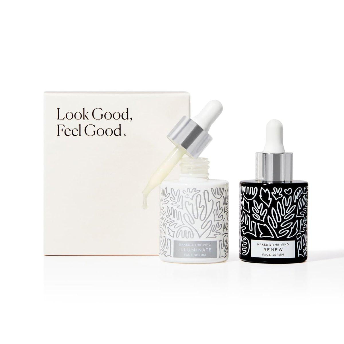 Naked & Thriving Wrinkle-Fighter Set – Renew Resurfacing Night Serum & Illuminate C+ Serum (2x30ml) – Anti-Aging Geschenkset mit Hyaluronsäure und Bakuchiol