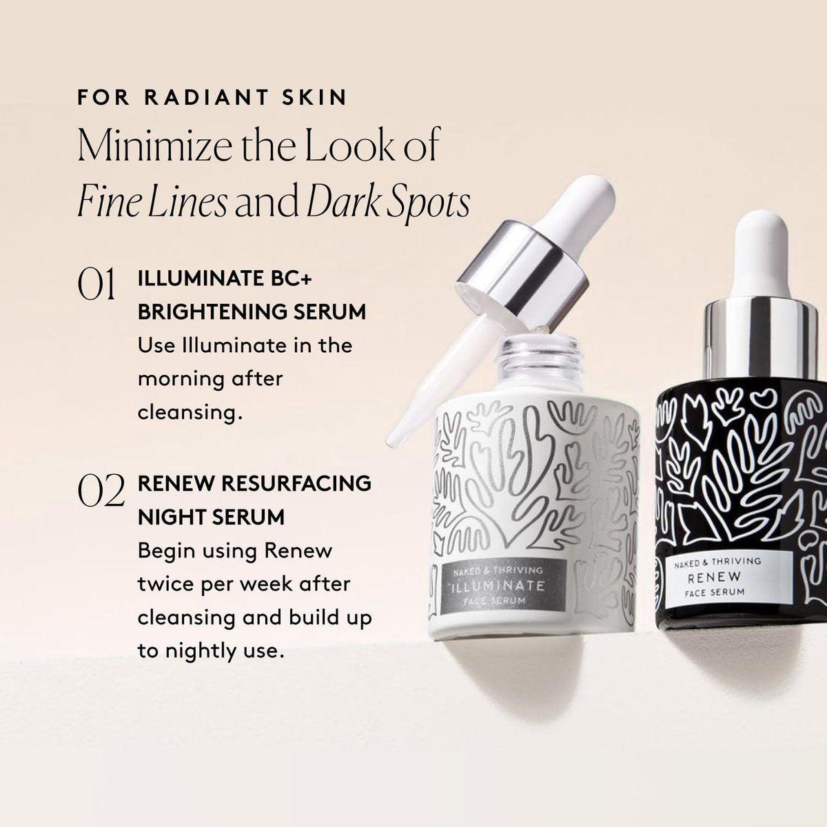 Naked & Thriving Wrinkle-Fighter Set – Renew Resurfacing Night Serum & Illuminate C+ Serum (2x30ml) – Anti-Aging Geschenkset mit Hyaluronsäure und Bakuchiol