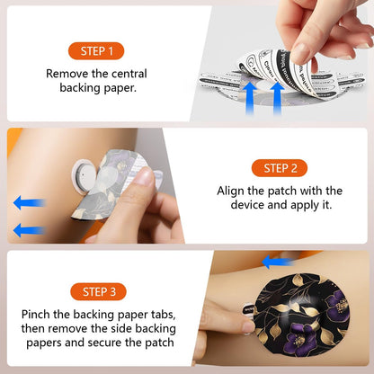 Jinyusega Klebepflaster für G7 – 20 Stück wasserdichte G7 Overpatches mit Easy-Peel-Öse und vorgestanzter Rückseite, CGM-Sensorpflaster für 10–14 Tage, Florish-Design