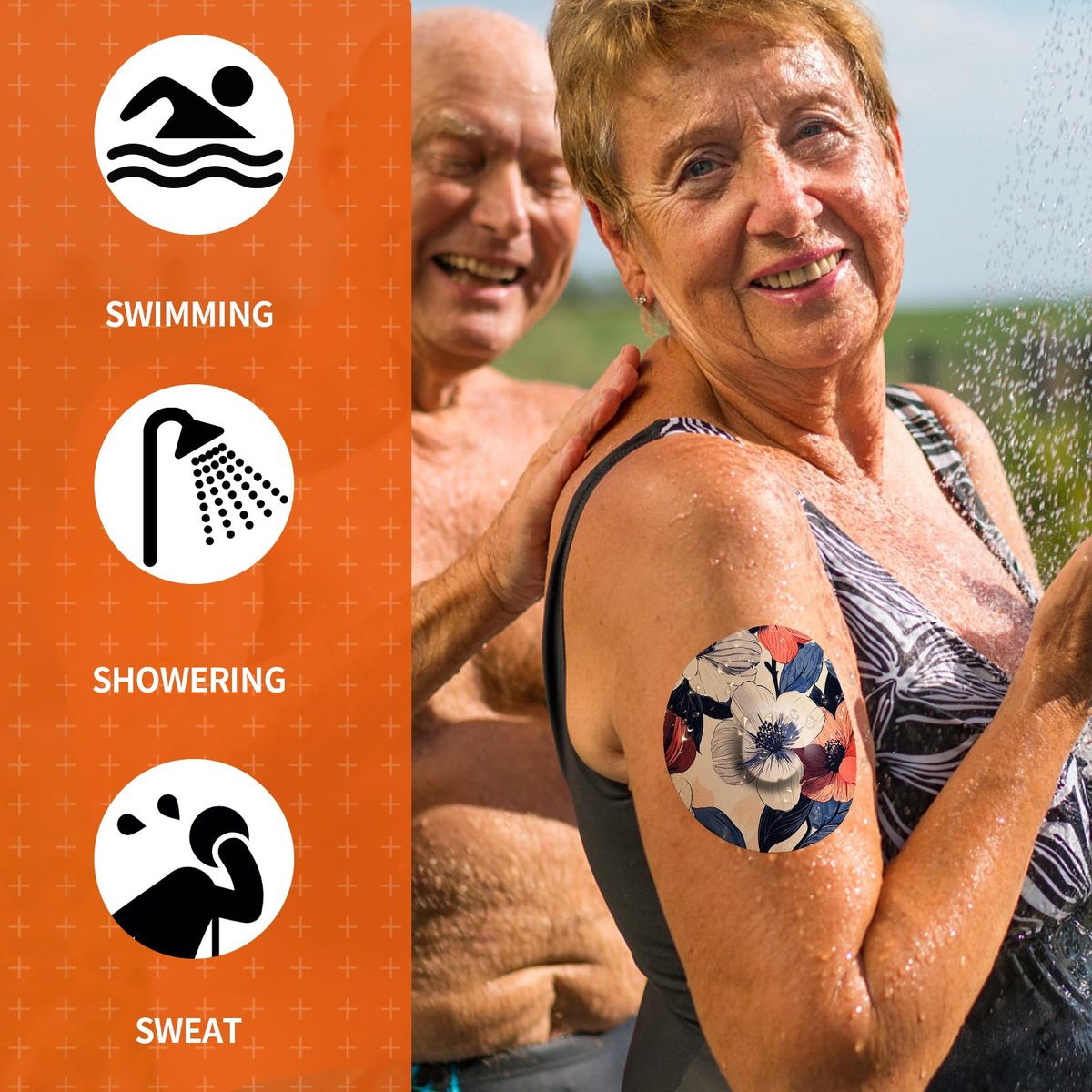 Jinyusega Klebepflaster für G7 – 20 Stück wasserdichte G7 Overpatches mit Easy-Peel-Öse und vorgestanzter Rückseite, CGM-Sensorpflaster für 10–14 Tage, Florish-Design