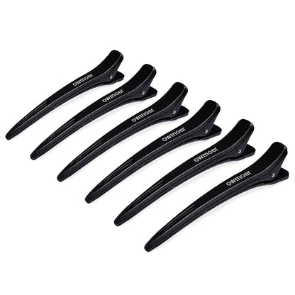 owmoer 6 Stück Professionelle Entenschnabel-Haarklammern, 4,7 Zoll Anti-Rutsch-Abteilungsklammern, Starker Halt, Nicht Verformbare Stylingklammern für langes dickes Haar, Schwarz