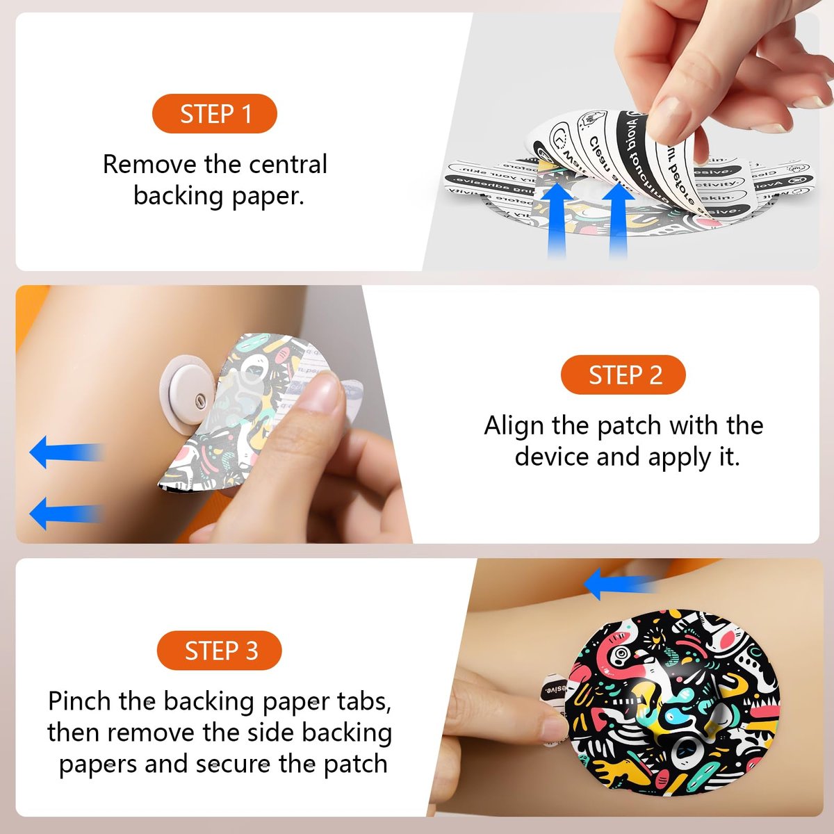 Sensor Covers für Libre 3 wasserdicht – 20 Stück Klebepflaster mit Easy-Peel-Tab, CGM Sensor Aufkleber für 10-14 Tage, Graffiti Design