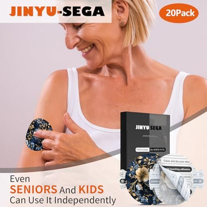 Jinyusega Klebepflaster für G7 – 20 Stück wasserdichte G7 Overpatches mit Easy-Peel-Öse und vorgestanzter Rückseite, CGM-Sensorpflaster für 10–14 Tage, Florish-Design