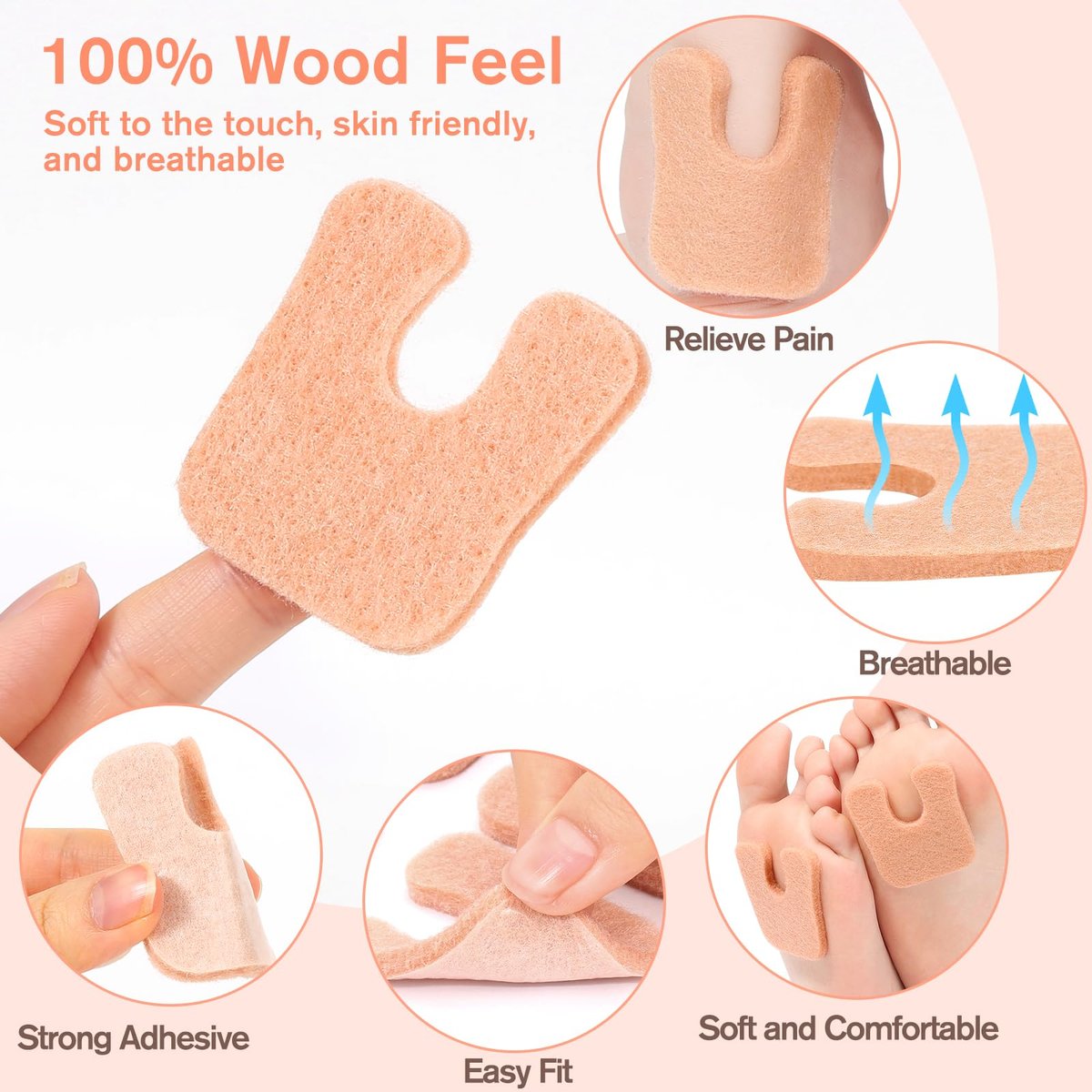 36 Stück U-förmige Hornhautpads, weiche Hühneraugen-Pads für die Fußsohle, Filz-Klebepolster für den Mittelfuß, beige Fersenpolster zur Schmerzlinderung, verhindern Reibung an Schuhen für Damen & Herren