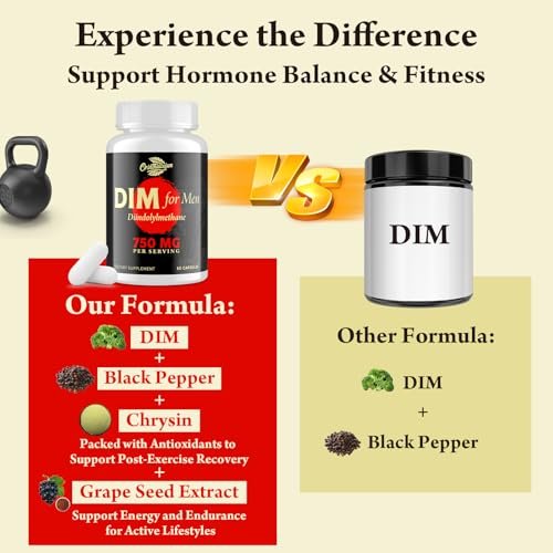 Orinthalixium DIM für Männer 750 mg – Hormonbalance, Östrogenunterstützung, Entgiftung, Vitalität & Fitness – mit Chrysin & Schwarzem Pfefferextrakt, 60 Kapseln