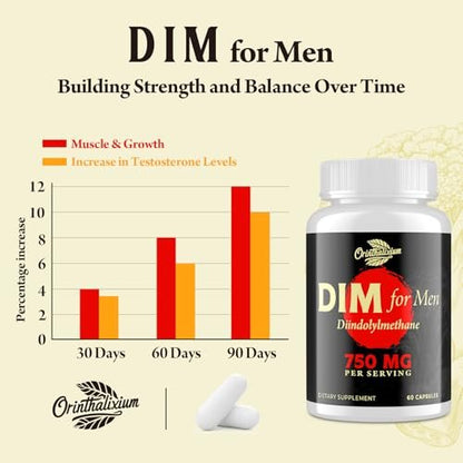 Orinthalixium DIM für Männer 750 mg – Hormonbalance, Östrogenunterstützung, Entgiftung, Vitalität & Fitness – mit Chrysin & Schwarzem Pfefferextrakt, 60 Kapseln