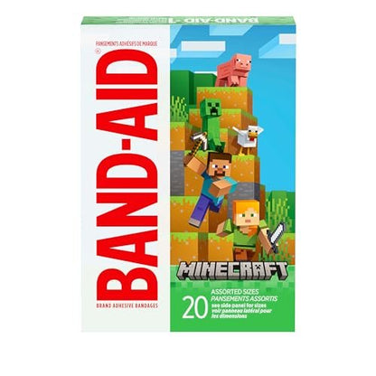 BAND-AID Marken-Pflaster für Kinder mit Minecraft-Design, für kleine Schnitte und Schrammen, bunt, verschiedene Größen, 20 Stück