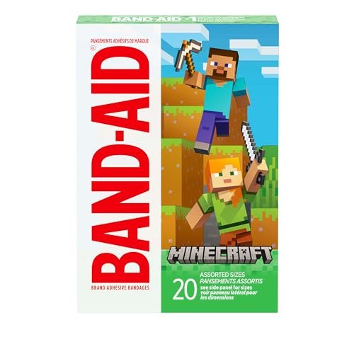 BAND-AID Marken-Pflaster für Kinder mit Minecraft-Design, für kleine Schnitte und Schrammen, bunt, verschiedene Größen, 20 Stück