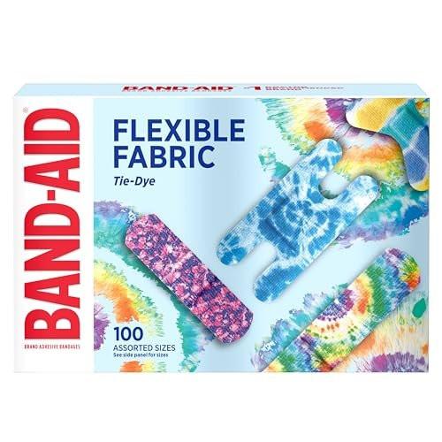 BAND-AID Flexible Fabric Pflaster, Steriler Wundschutz für kleine Schnitte, Schrammen & Verbrennungen, Erste-Hilfe-Set-Essential, lustige Tie-Dye-Designs, verschiedene Größen, 100 Stück
