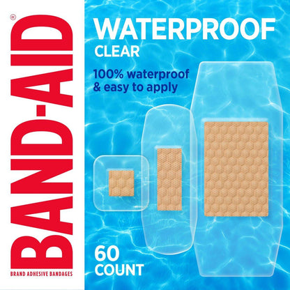 BAND-AID Klare wasserdichte Pflaster, steril, 100% wasserdichter Schutz & Wundversorgung für kleine Schnitte & Schrammen, Komfortpolster zur Polsterung, Erste-Hilfe-Set-Essential, verschiedene Größen, 60 Stück