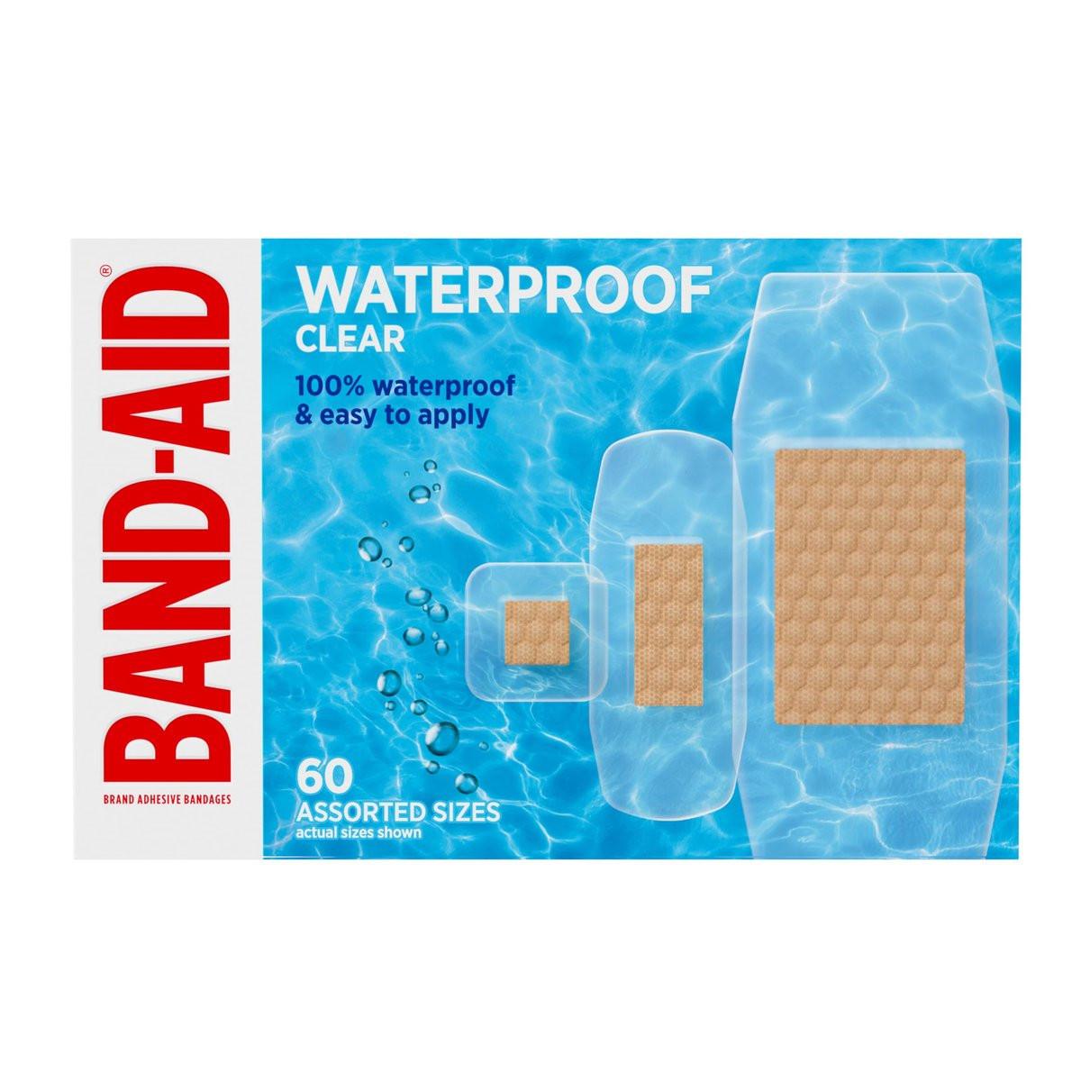 BAND-AID Klare wasserdichte Pflaster, steril, 100% wasserdichter Schutz & Wundversorgung für kleine Schnitte & Schrammen, Komfortpolster zur Polsterung, Erste-Hilfe-Set-Essential, verschiedene Größen, 60 Stück