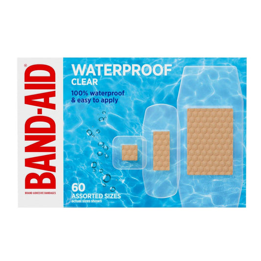 BAND-AID Klare wasserdichte Pflaster, steril, 100% wasserdichter Schutz & Wundversorgung für kleine Schnitte & Schrammen, Komfortpolster zur Polsterung, Erste-Hilfe-Set-Essential, verschiedene Größen, 60 Stück