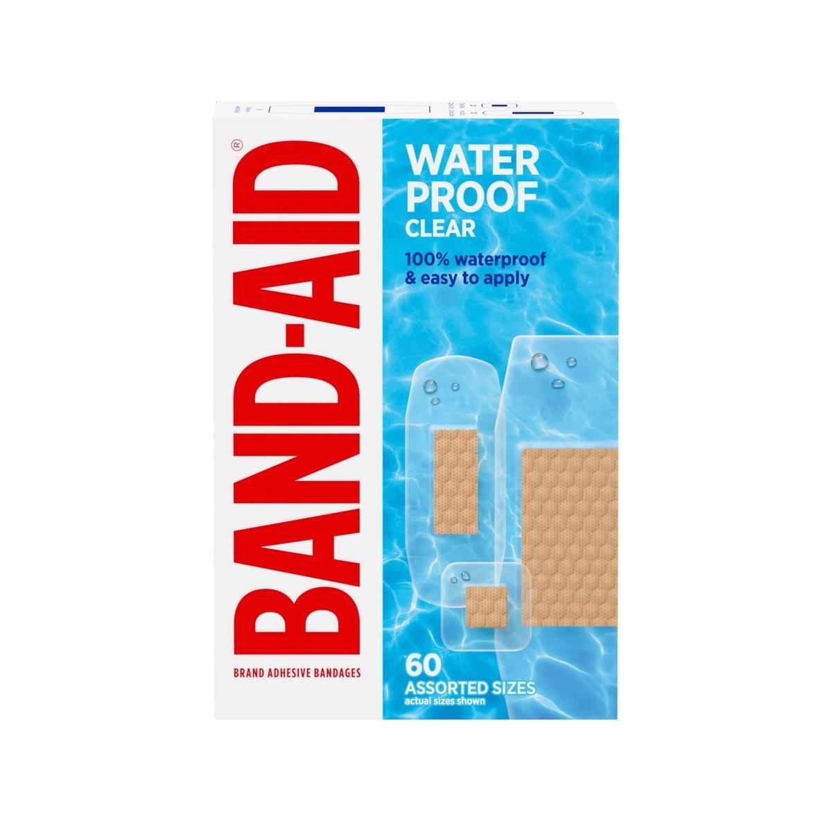 BAND-AID Klare wasserdichte Pflaster, steril, 100% wasserdichter Schutz & Wundversorgung für kleine Schnitte & Schrammen, Komfortpolster zur Polsterung, Erste-Hilfe-Set-Essential, verschiedene Größen, 60 Stück