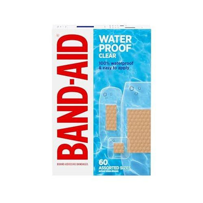 BAND-AID Klare wasserdichte Pflaster, steril, 100% wasserdichter Schutz & Wundversorgung für kleine Schnitte & Schrammen, Komfortpolster zur Polsterung, Erste-Hilfe-Set-Essential, verschiedene Größen, 60 Stück