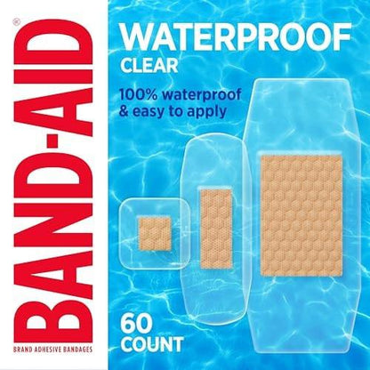 BAND-AID Klare wasserdichte Pflaster, steril, 100% wasserdichter Schutz & Wundversorgung für kleine Schnitte & Schrammen, Komfortpolster zur Polsterung, Erste-Hilfe-Set-Essential, verschiedene Größen, 60 Stück