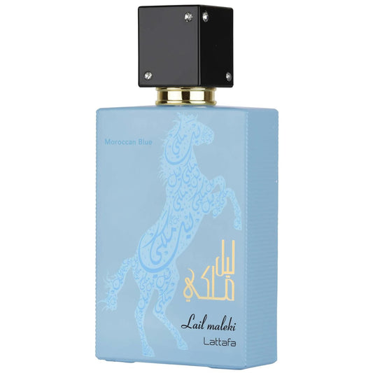 Lattafa Lail Maleki Moroccan Blue – Würzig, Zitrus, Holz, Oud – Eau de Parfum Spray langanhaltender Duft für Unisex, 100 ml