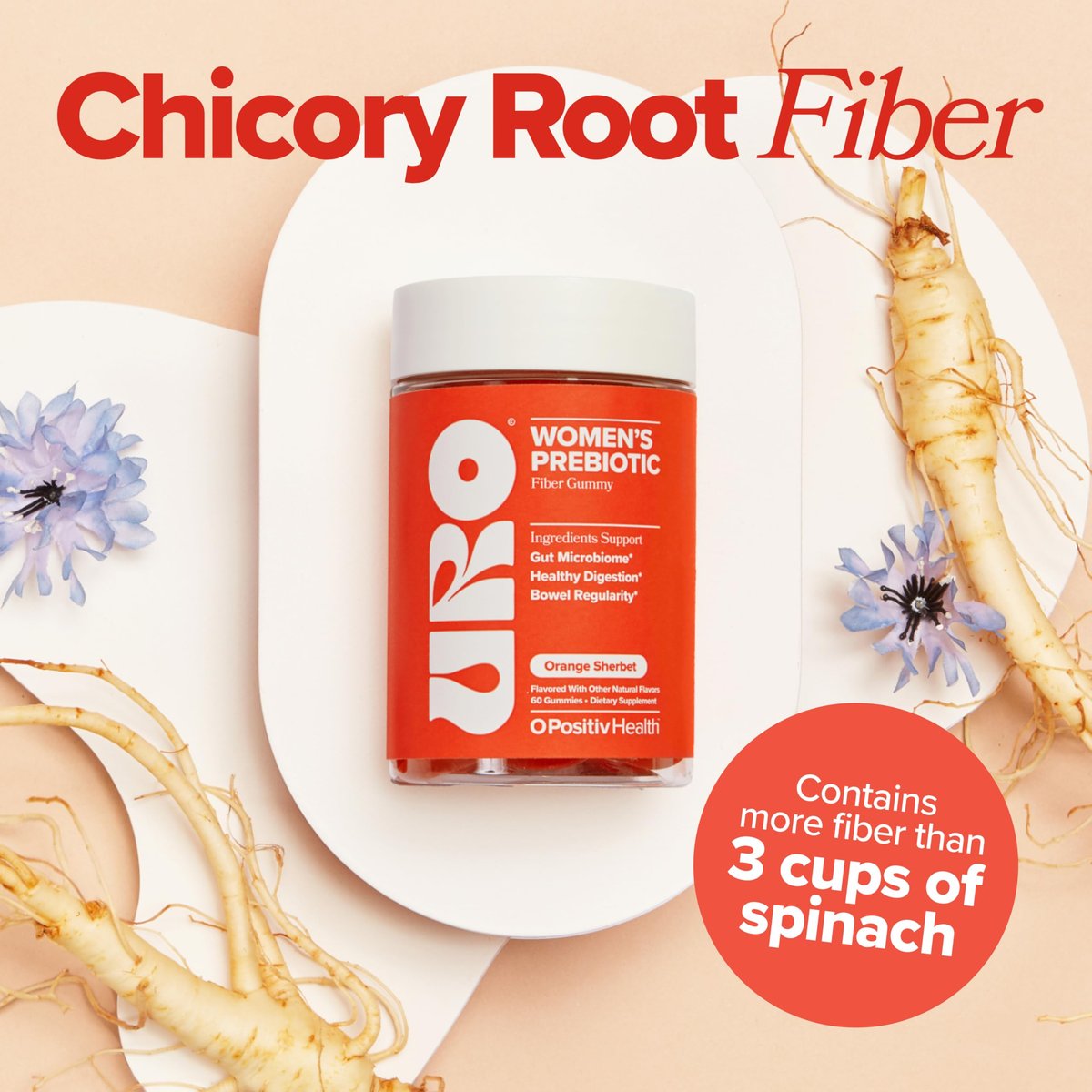 O Positiv URO Fiber Gummies für Erwachsene – 60 Stück – Präbiotikum mit Chicorée-Inulin – tägliche Ballaststoffe für die Verdauungsgesundheit – vegan & tierversuchsfrei