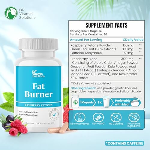 Fatburner für Frauen & Männer mit GLP-1 Unterstützung – Himbeer-Ketone, Grüner Tee, Thermogenese & Appetitzügler – Vegan, Nicht-GVO, 30-Tage-Vorrat