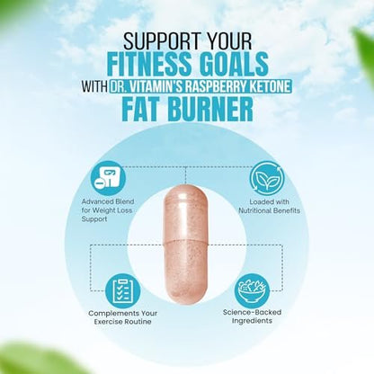 Fatburner für Frauen & Männer mit GLP-1 Unterstützung – Himbeer-Ketone, Grüner Tee, Thermogenese & Appetitzügler – Vegan, Nicht-GVO, 30-Tage-Vorrat