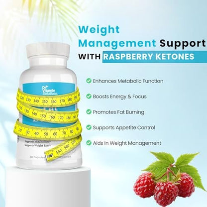 Fatburner für Frauen & Männer mit GLP-1 Unterstützung – Himbeer-Ketone, Grüner Tee, Thermogenese & Appetitzügler – Vegan, Nicht-GVO, 30-Tage-Vorrat