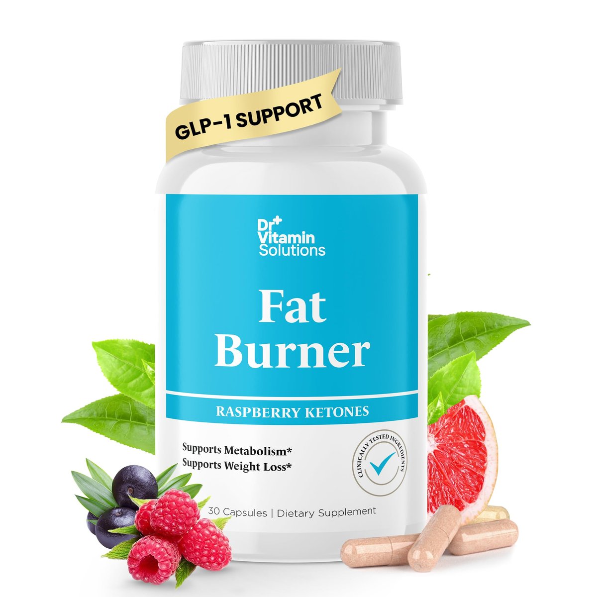 Fatburner für Frauen & Männer mit GLP-1 Unterstützung – Himbeer-Ketone, Grüner Tee, Thermogenese & Appetitzügler – Vegan, Nicht-GVO, 30-Tage-Vorrat