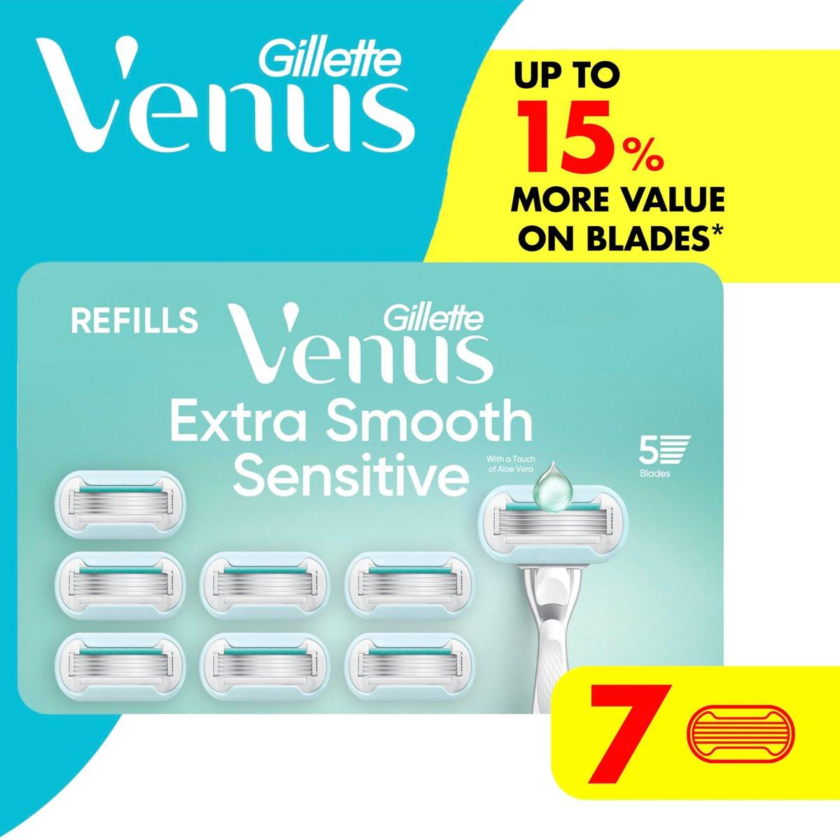 Gillette Venus Extra Smooth Sensitive Damenrasierer Klingen für empfindliche Haut, 5-Klingen-Nachfüllpackung, 7 Stück