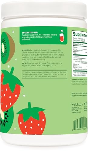 Wellah L-Glutamin Pulver Erdbeer-Kiwi (50 Portionen) - 5g L-Glutamin pro Portion, mit Stevia gesüßt