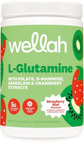 Wellah L-Glutamin Pulver Erdbeer-Kiwi (50 Portionen) - 5g L-Glutamin pro Portion, mit Stevia gesüßt