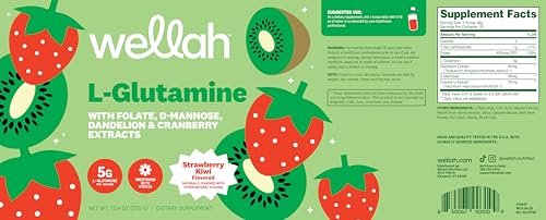 Wellah L-Glutamin Pulver Erdbeer-Kiwi (50 Portionen) - 5g L-Glutamin pro Portion, mit Stevia gesüßt
